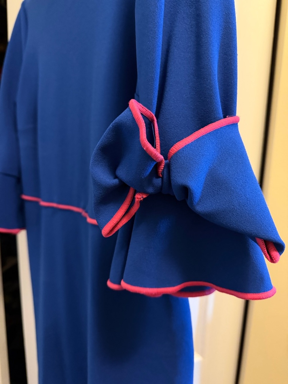 Tacera Royal Blue Midi Dress with Pink Trim - Picture 3 of 6